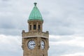 Tower With Cyan Dome And Big Clock - Cloudy Sky In Background Royalty Free Stock Photo