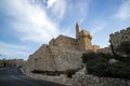 Tower of David or Jerusalem Citadel. Jerusalem, Israel. Courtyard, behind a high stone wall. Sightseeing in the Old town of Royalty Free Stock Photo