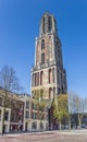 Tower of the Dom church in at the central square in Utrecht Royalty Free Stock Photo