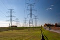 Tower of electrical high voltage power on blue sky Royalty Free Stock Photo