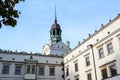 Tower and facade of the Ducal Castle in Szczecin, Poland, former seat of the dukes of Pomerania-Stettin, blue sky with copy space