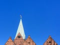 Tower and gables of the church St. Martini in the old town of Bremen, Germany