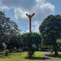 tower, grass, leaf, cloud, and tree