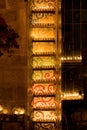 A tower of Hanukkah menorahs burning brightly in Jerusalem, Israel. Royalty Free Stock Photo