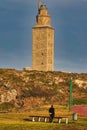 Tower of Hercules in La Coruna, Spain under a clouded sky