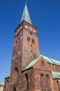 Tower of the historic Dom church in the center of Aarhus Royalty Free Stock Photo