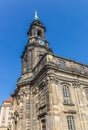 Tower of the historic Kreuzkirche church in Dresden Royalty Free Stock Photo