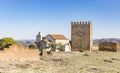 Tower of Homage and the church inside the Castle of Noudar, Barrancos, Portugal Royalty Free Stock Photo