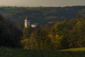 Tower of Hradec nad Moravici castle in autumn evening