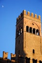 Tower of King Enzo palace illuminated by the sun in Bologna in Emilia Romagna (Italy)