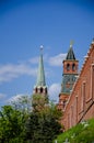 Tower of the Kremlins walls, Moscow, RussiaTowers of Kremlin Court from Kremlin Palace and the garden of Kremlin, Moscow, Russia Royalty Free Stock Photo