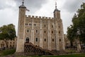 Tower of London with a cloudy sky - Part of the Historic Royal Palaces, housing the Crown Jewels, London, England Royalty Free Stock Photo