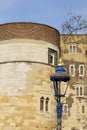 Tower of London detail with blue lamp Royalty Free Stock Photo