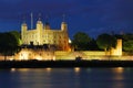 Tower of London illuminated at summer night Royalty Free Stock Photo