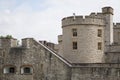 Tower of London in London, England, detail of tower and archer. Royalty Free Stock Photo