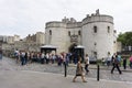 Tower of London in London, England, tourists at main entrance gate. Royalty Free Stock Photo