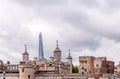 The Tower of London\'s outer curtain wall, The Shard background