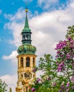 Tower of Loreta monastery in spring, Prague, Czech Republic Royalty Free Stock Photo