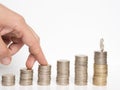 Tower made with coins concept image, increasing value of money Royalty Free Stock Photo