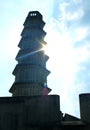 The tower of Manora fort with sun rays.