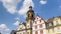 Tower of the Maria church at the market square in Hachenburg Royalty Free Stock Photo