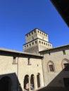 tower of the medieval castle of Torrechiara in Parma defensive walls