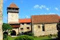 Tower of the medieval fortified saxon church in Calnic, Transylvania Royalty Free Stock Photo