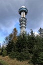 Tower of meteorologic radar with white dome on the top Royalty Free Stock Photo