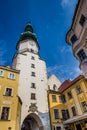 Tower Of Michaels Gate - Bratislava, Slovakia Royalty Free Stock Photo