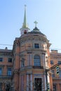 St. Petersburg, Russia, April 2019. The tower of the Mikhailovsky Castle and the spire of the inner church.