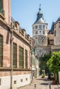 Tower of Monbeliard castle in the streets of Monbeliard in France