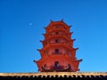 Tower and moon under the sky at dust Royalty Free Stock Photo