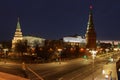 Tower of Moscow Kremlin on the background of Kremlevskaya embankment. Moscow at night Royalty Free Stock Photo