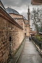 The tower and mosque in Tophane Square, Bursa. Royalty Free Stock Photo