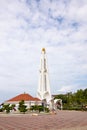 Tower near Melaka Straits Mosque Masjid Selat Melaka is a mosque located on the man-made Malacca Island in Malacca City, Royalty Free Stock Photo