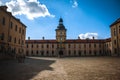 Nesvizh Castle Courtyard with Picturesque Blue Sky Background at sunny summer day. Belarus