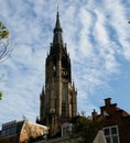 The tower of new church in the center of Delft-Holland