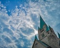 Tower of old Cathedral building in Wroclaw City with beautiful cloudy sky as background Royalty Free Stock Photo