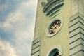 Tower old clock on background of blue sky with clouds Royalty Free Stock Photo