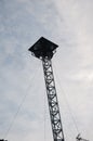 Tower of old Loudspeaker warning system against blue sky Royalty Free Stock Photo