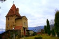 Tower of the old medieval saxon lutheran church in Sighisoara, Transylvania, Romania Royalty Free Stock Photo