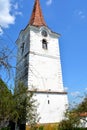 Tower of old saxon evanghelic church in Halmeag (Transylvania) Royalty Free Stock Photo