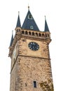The tower of Old Town Hall in Prague Czech Republic isolated on white background Royalty Free Stock Photo