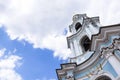 Orthodox Church in the classic blue style, an old beautiful building against a blue sky with clouds Royalty Free Stock Photo