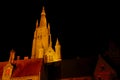 Tower out of church of Our Lady, Bruges, at night Royalty Free Stock Photo