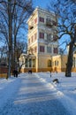 Tower of Palace and Park ensemble, winter landscape, Gomel, Bela