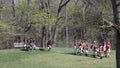 Tower Park, Lexington, Massachusetts, USA - April 15, 2023: Reenact Fighting.