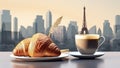 drink paris table cup food france breakfast bar french croissant. Generative AI.