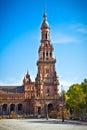 Tower of Plaza de Espana, Seville, Seville Province, Spain. Royalty Free Stock Photo