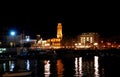 Tower of the provincial administration building seen at night from the medieval castle Castello Svevo. Bari, Apulia, Southern Ital